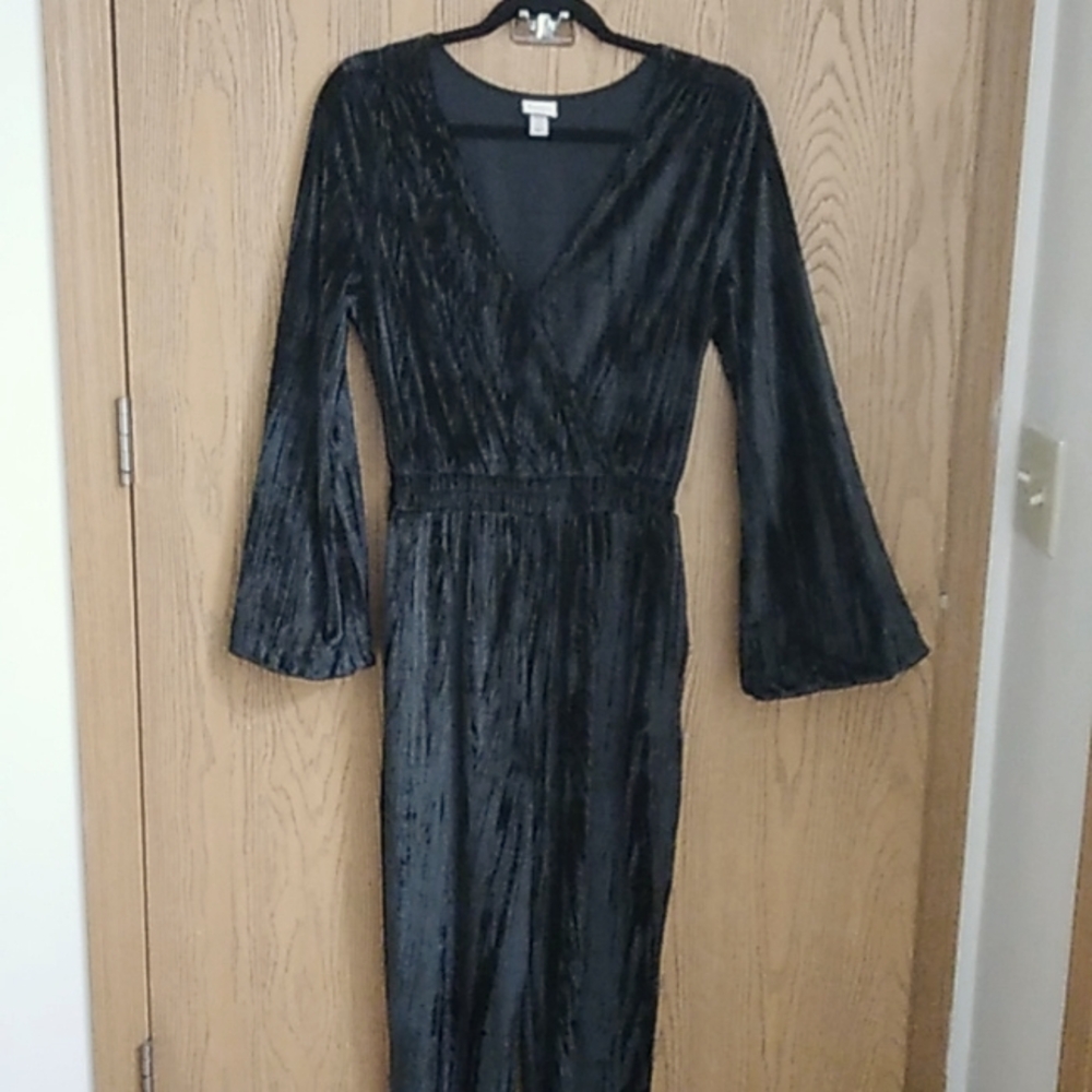 a new day Black Velout V-neck Bell Sleeve Jumpsuit
